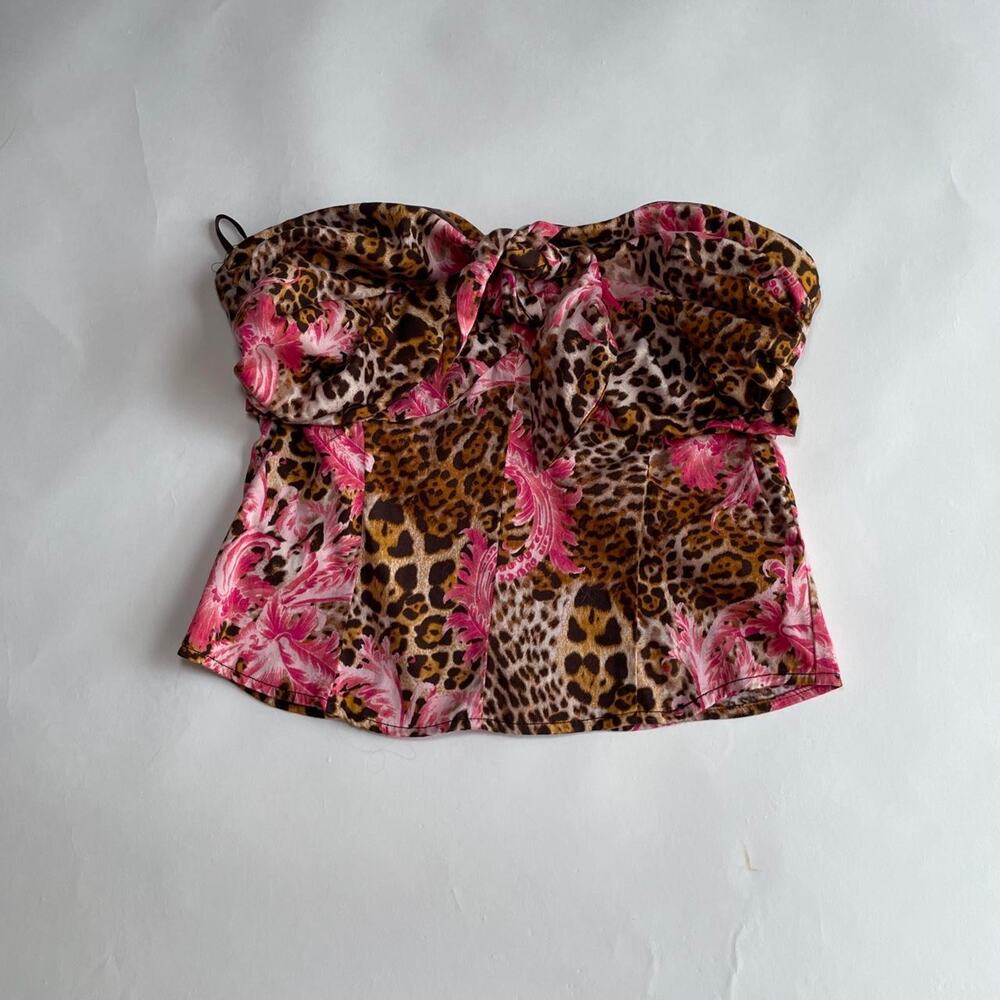 womens pink leopard print strapless tube top back zip size small